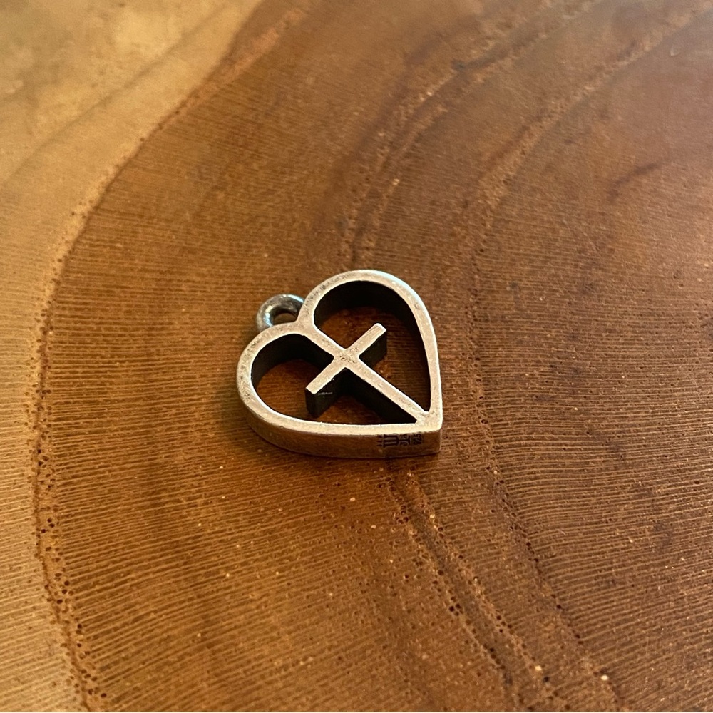 RETIRED James Avery Deep Heart Cross Charm, Sterling Silver